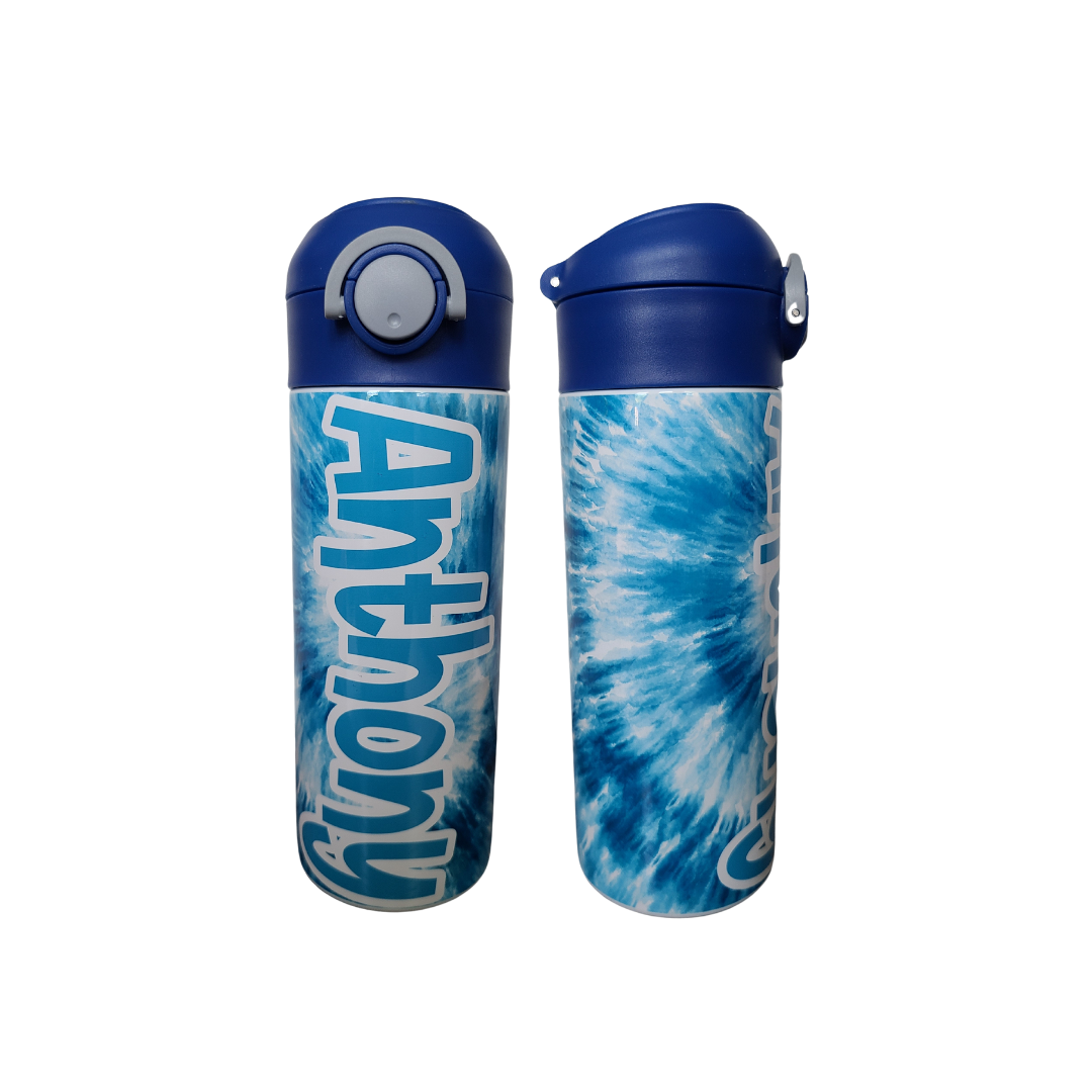Blue Tie Dye Personalized Water Bottle