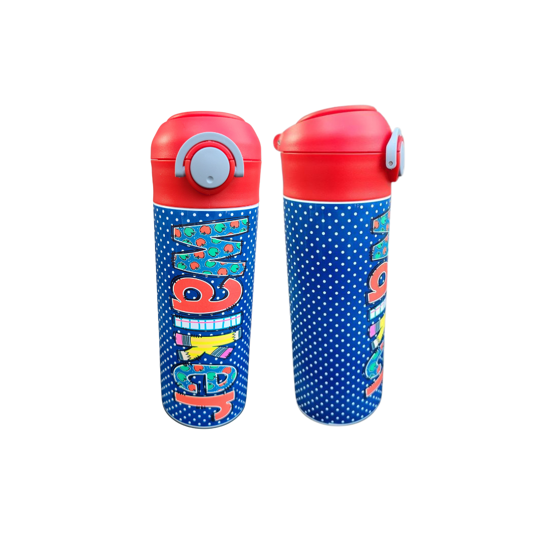 Blue School Days Personalized Water Bottle - 12 oz Flip Top Water Bottle with Straw