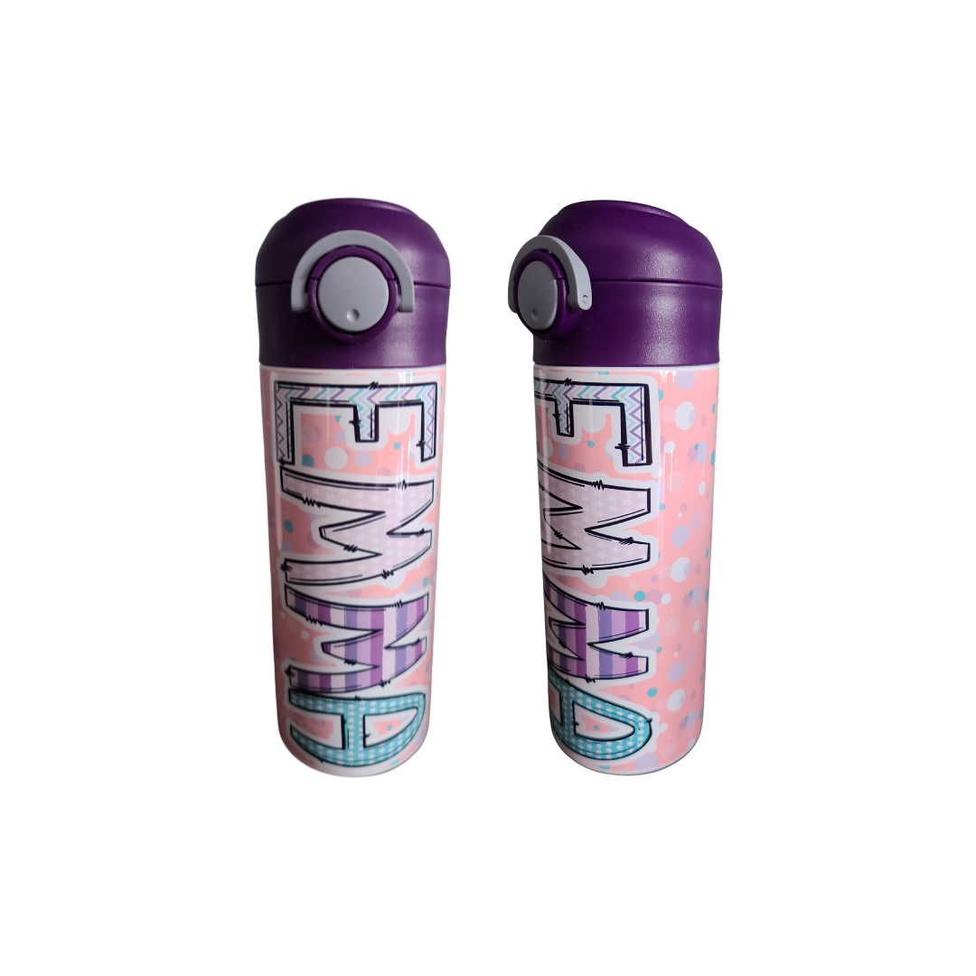 Personalized Pink Splash Water Bottle - 12 oz Flip Top Water Bottle with Straw