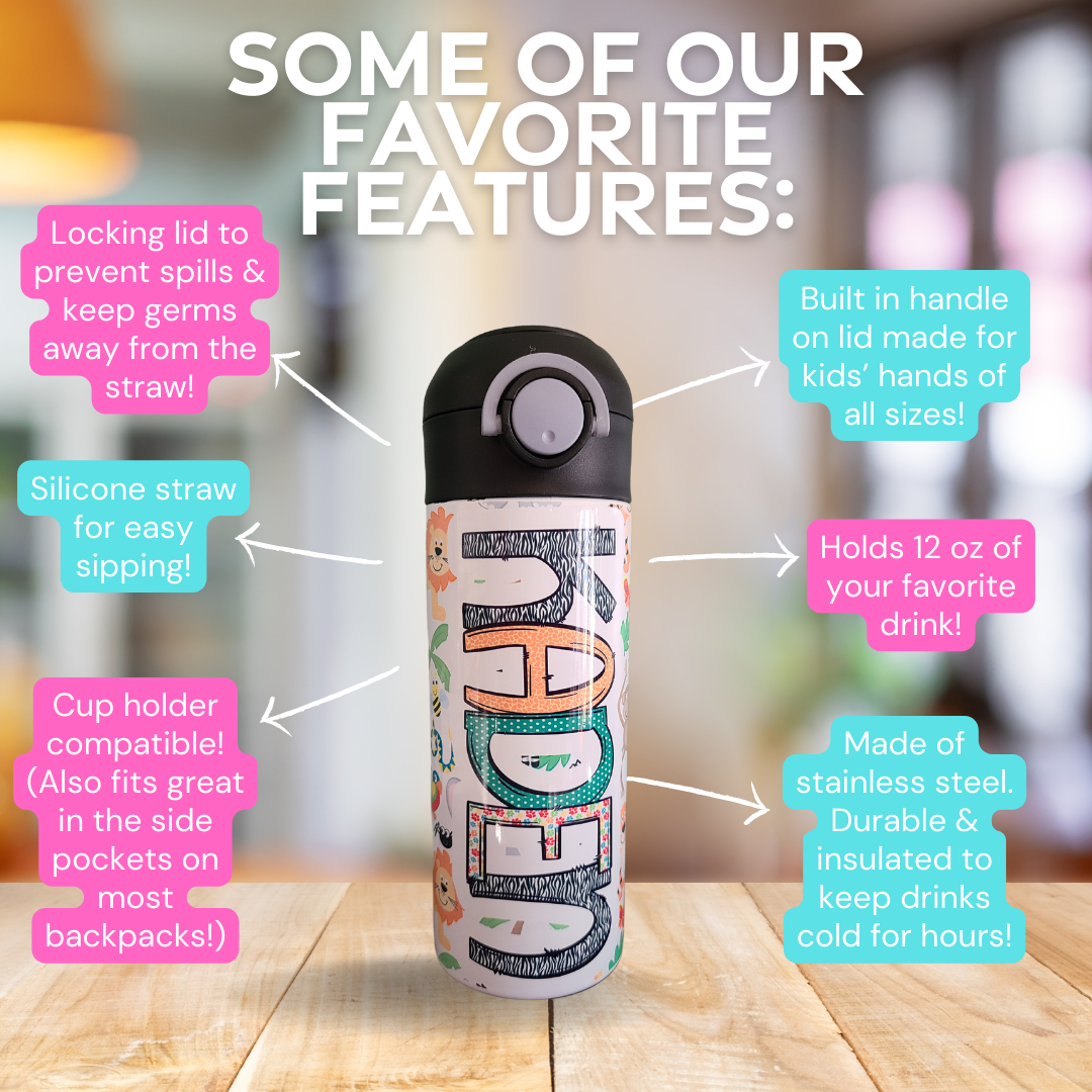 Jungle Animal Flip Top Water Bottle - Personalized