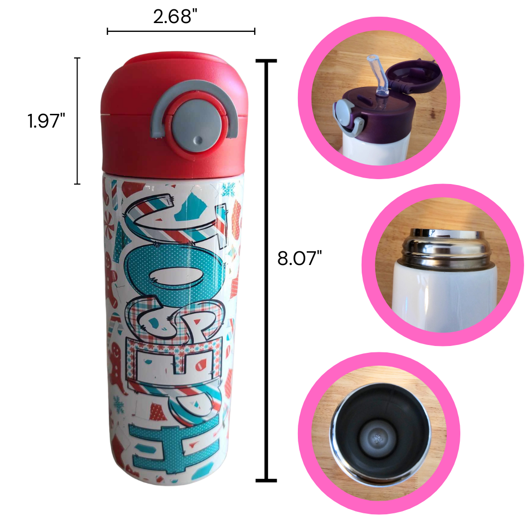 Red & Teal Christmas Flip Top Water Bottle - Personalized