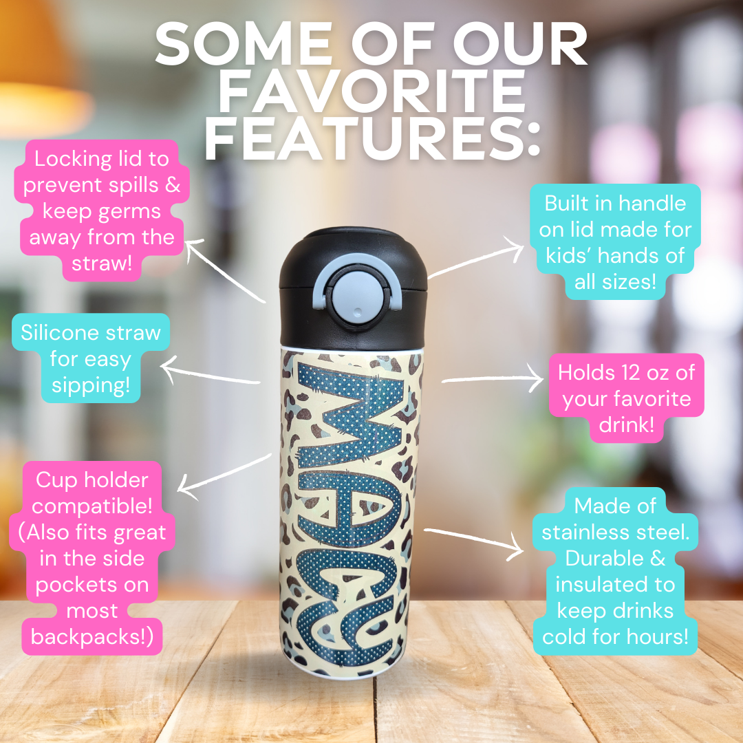 Leopard Print Water Bottle OR Sippy Cup - Personalized