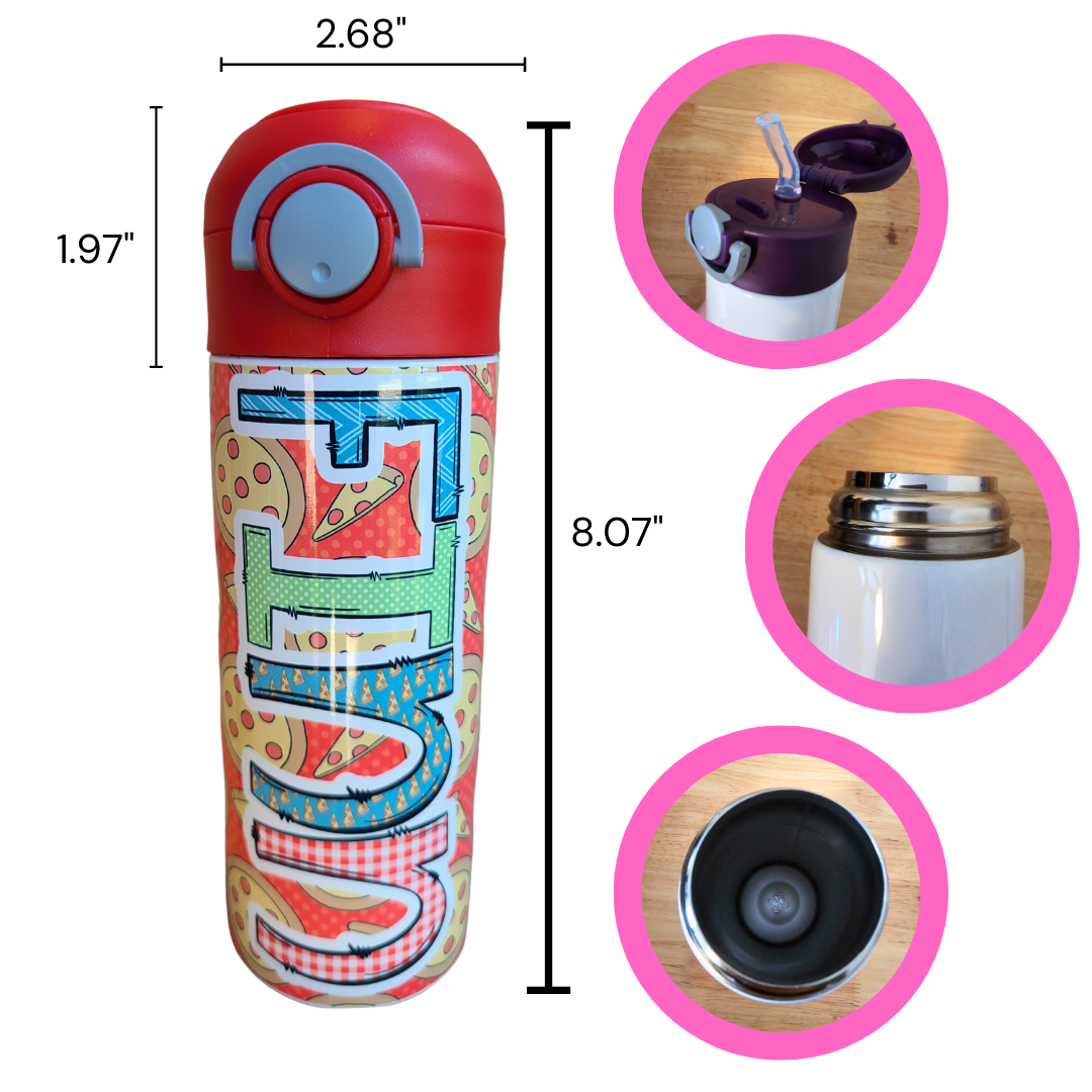 Pizza Themed Flip Top Water Bottle - Personalized