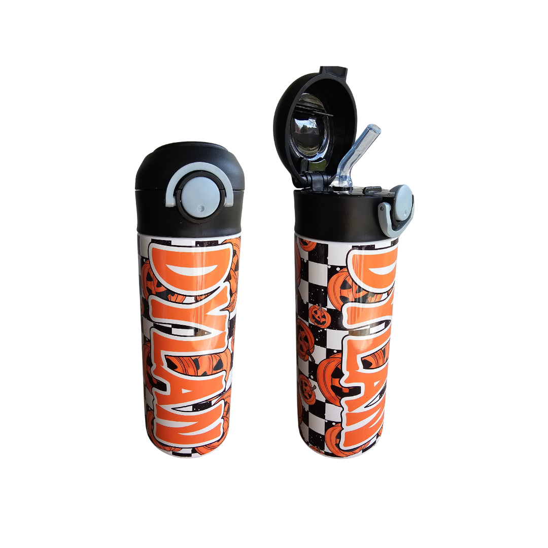 Pumpkin Checks Flip Top Water Bottle - Personalized