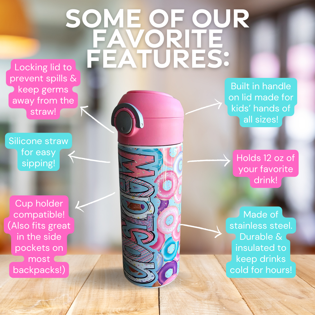 Donuts Flip Top Water Bottle - Personalized