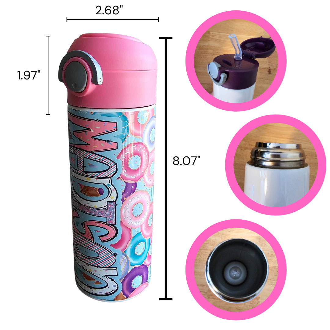 Donuts Flip Top Water Bottle - Personalized
