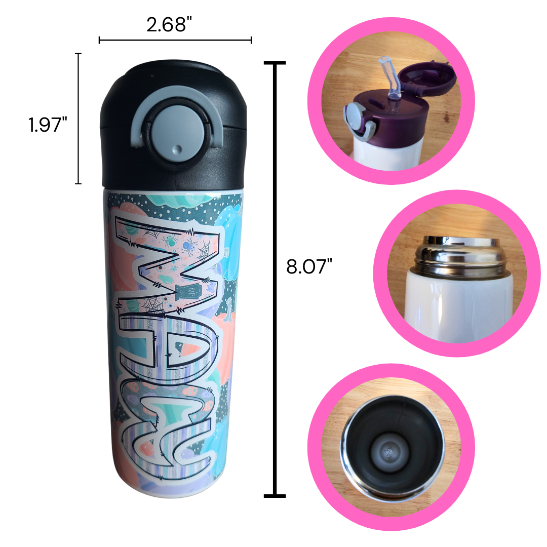 Pastel Pumpkins Flip Top Water Bottle - Personalized