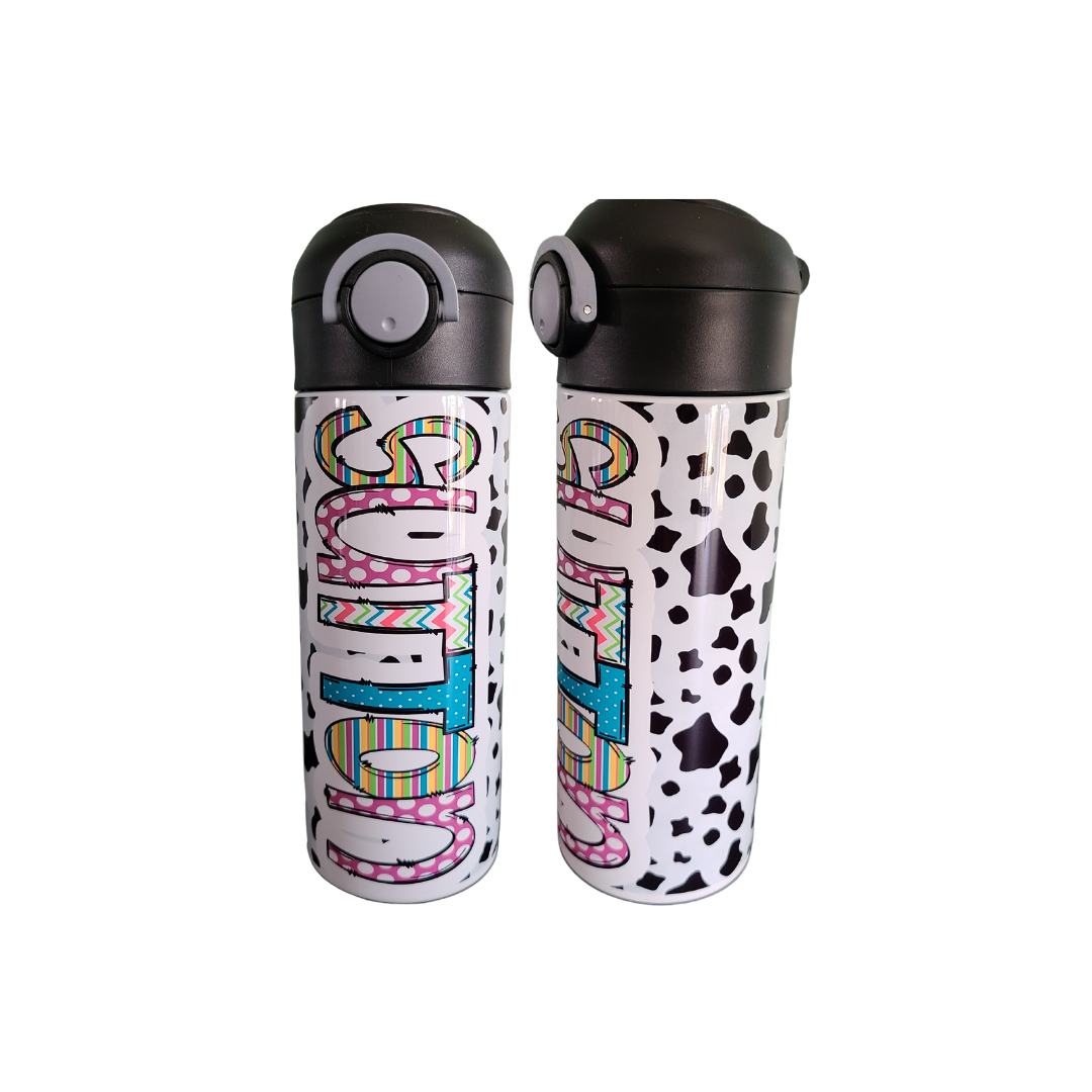 Fun Cow Print Flip Top Water Bottle - Personalized