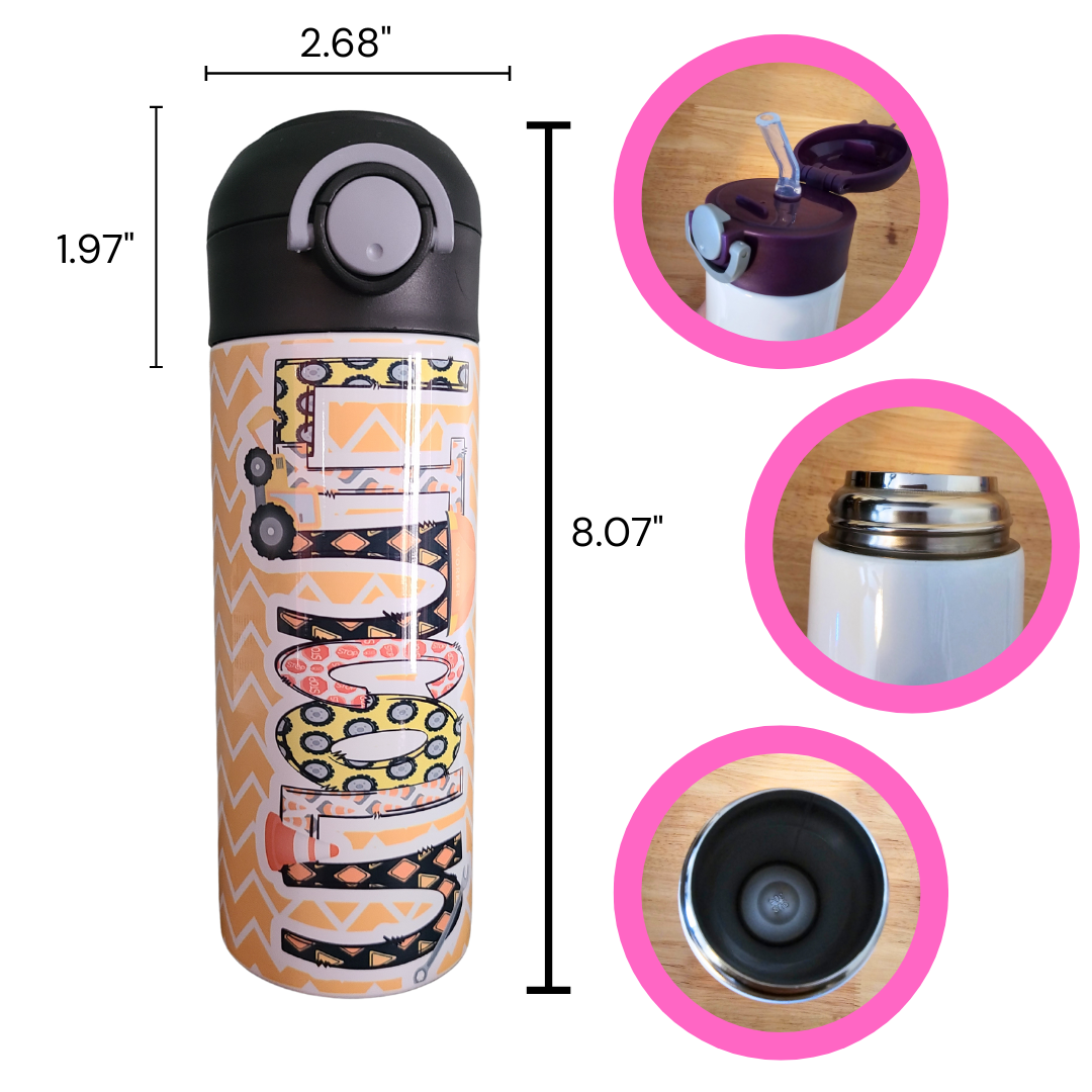 Construction Themed Flip Top Water Bottle - Personalized