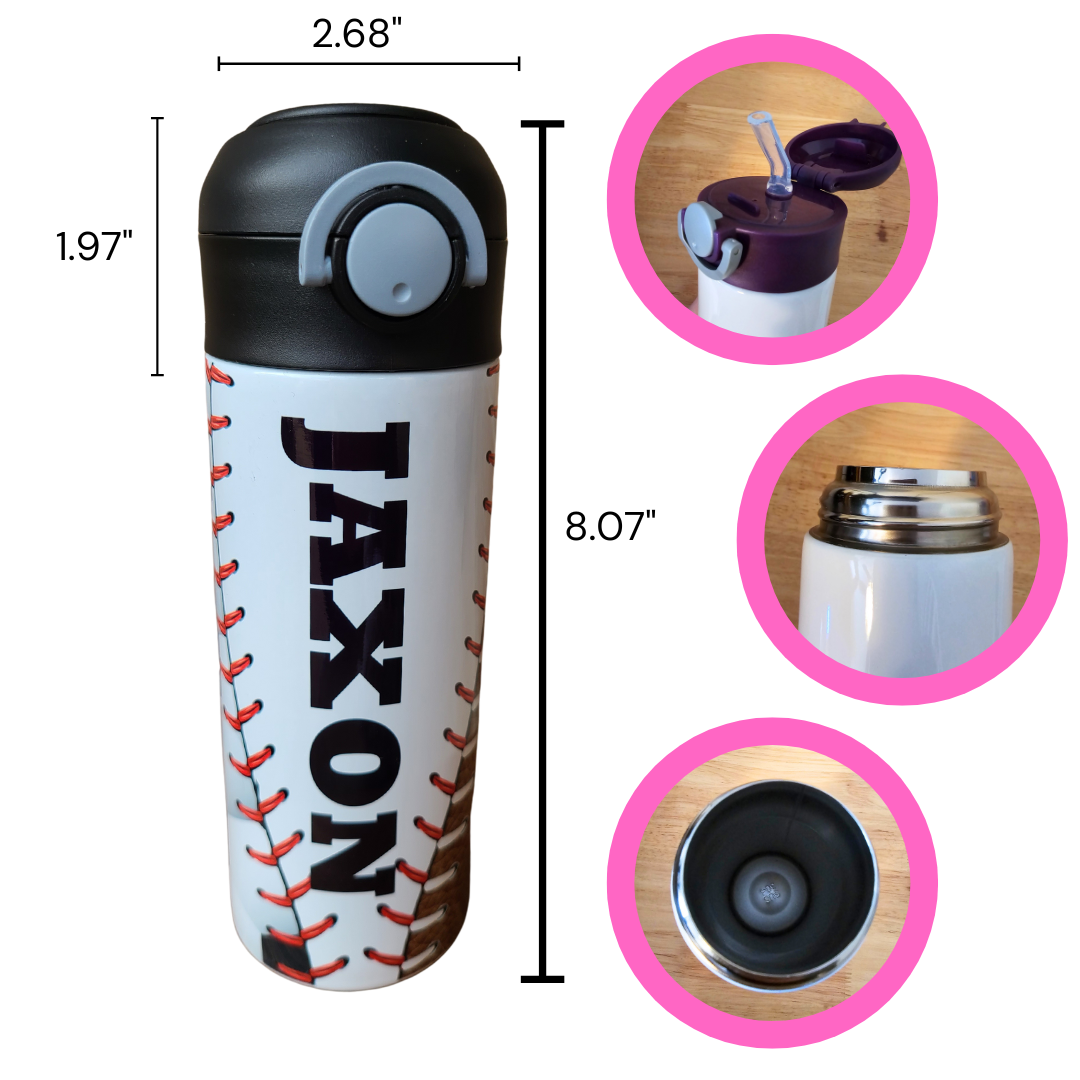 Personalized Multi-Sports Balls Water Bottle - 12 oz Flip Top Water Bottle with Straw