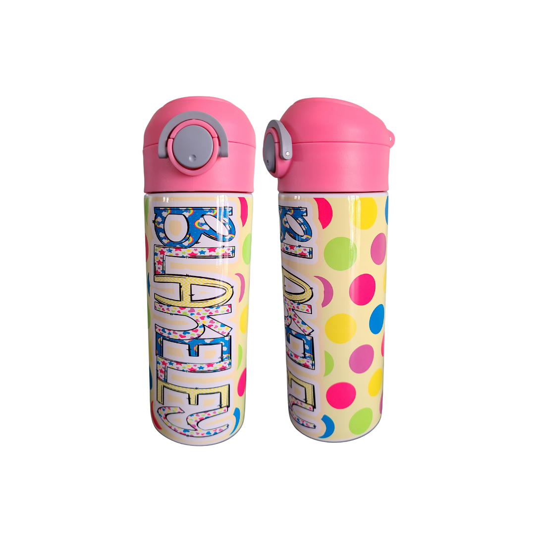 Yellow Polka Dot Water Bottle - Personalized