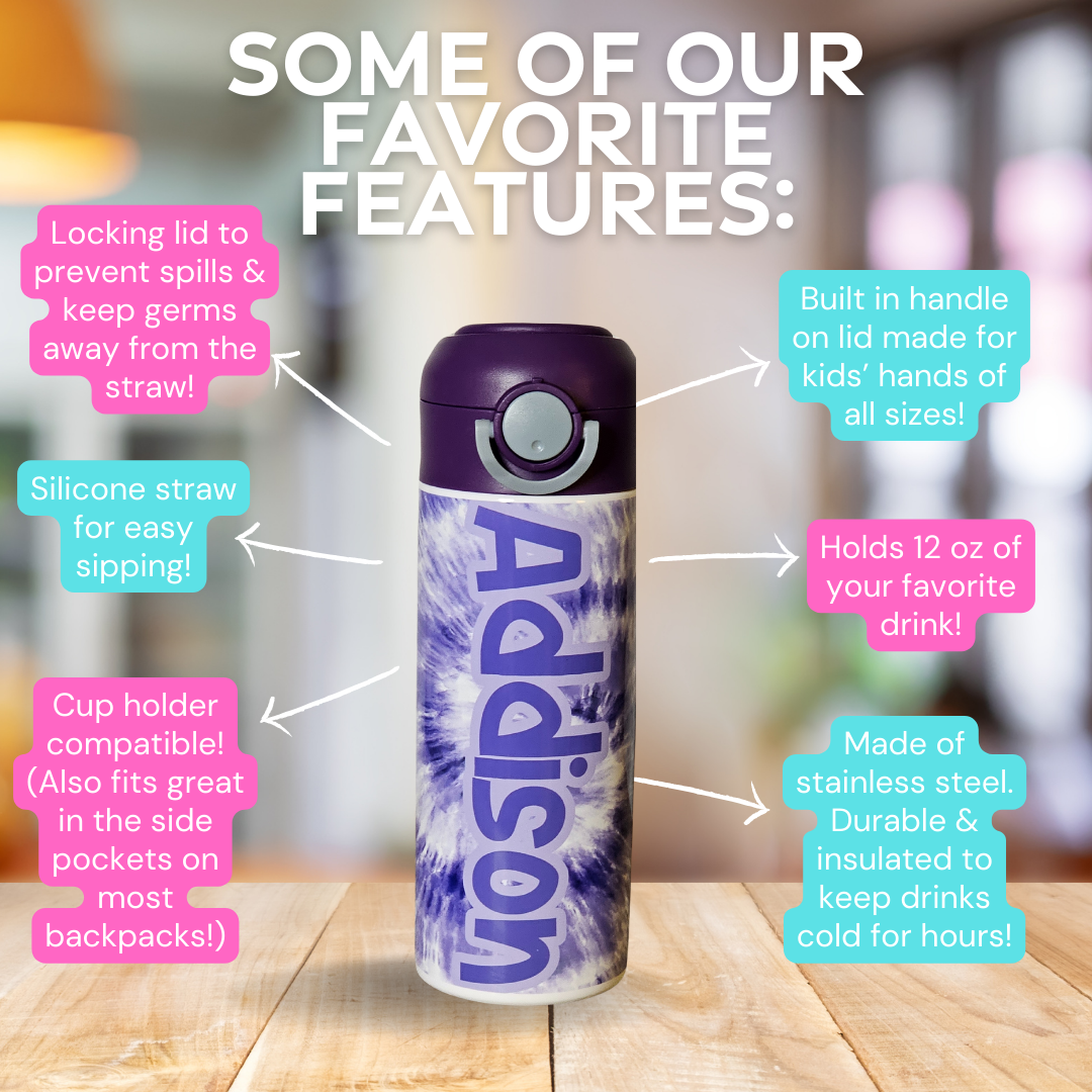Purple Tie Dye Personalized Water Bottle
