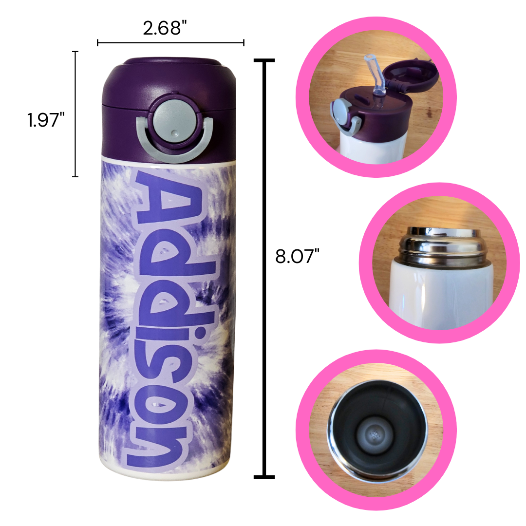Purple Tie Dye Personalized Water Bottle