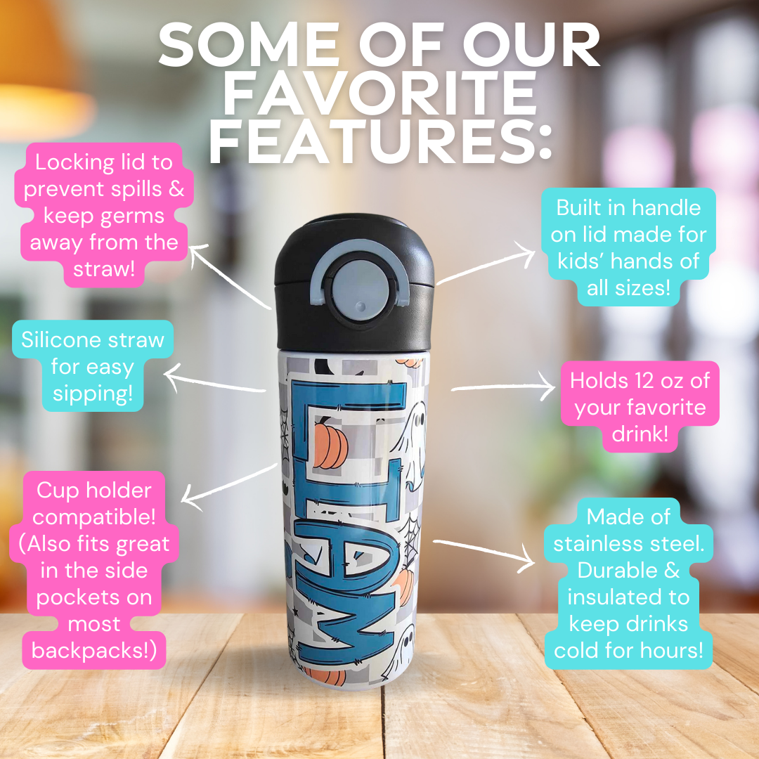 Retro Halloween Flip Top Water Bottle - Personalized