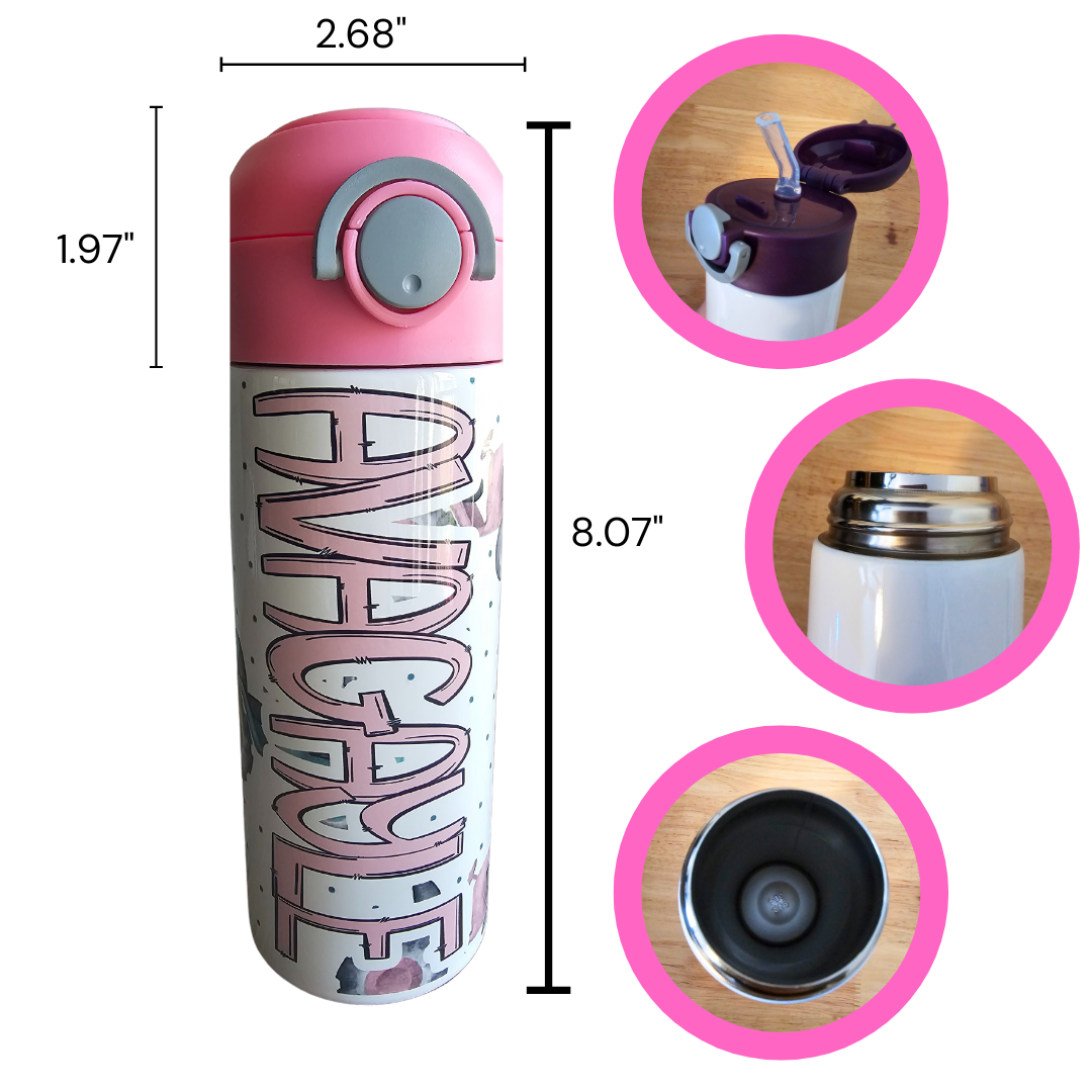 Pink Tractors Flip Top Water Bottle - Personalized