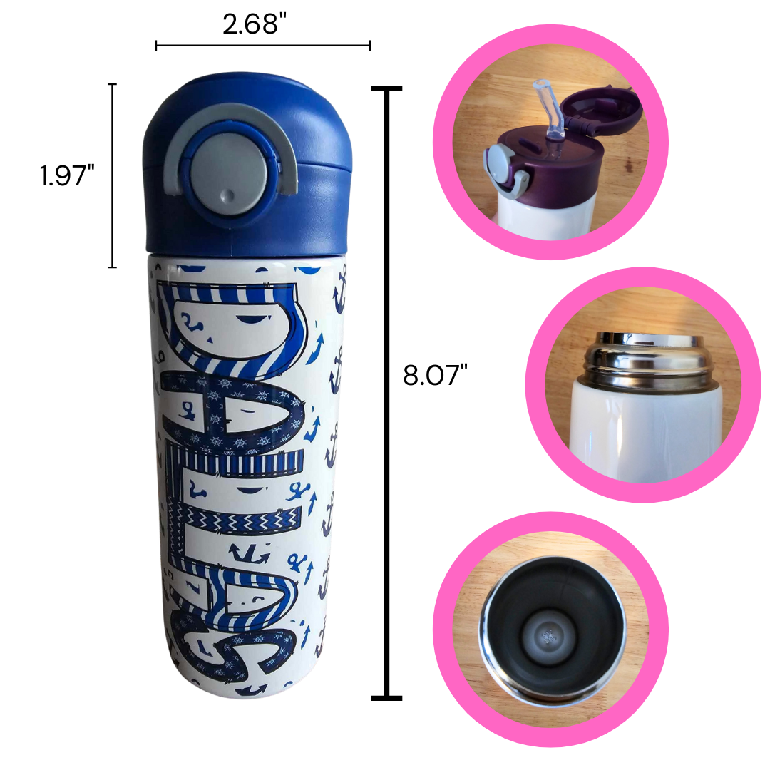 Blue Anchors Flip Top Water Bottle - Personalized