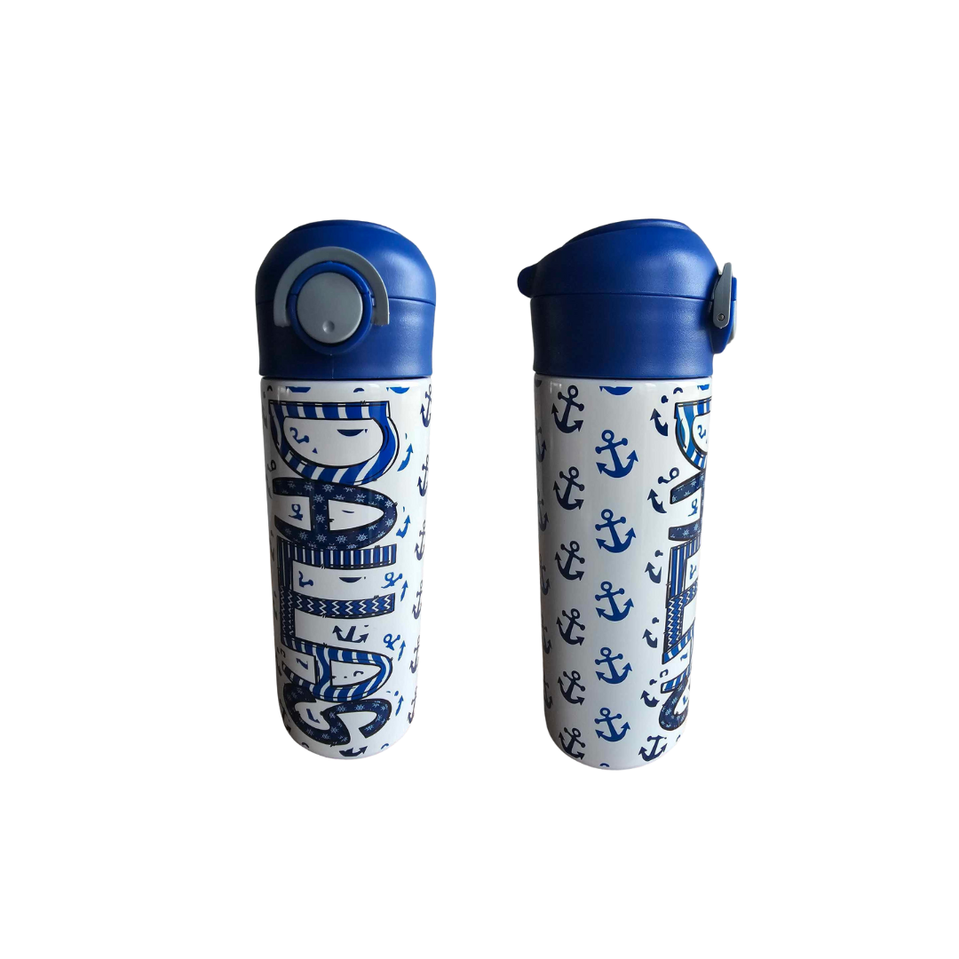 Blue Anchors Flip Top Water Bottle - Personalized