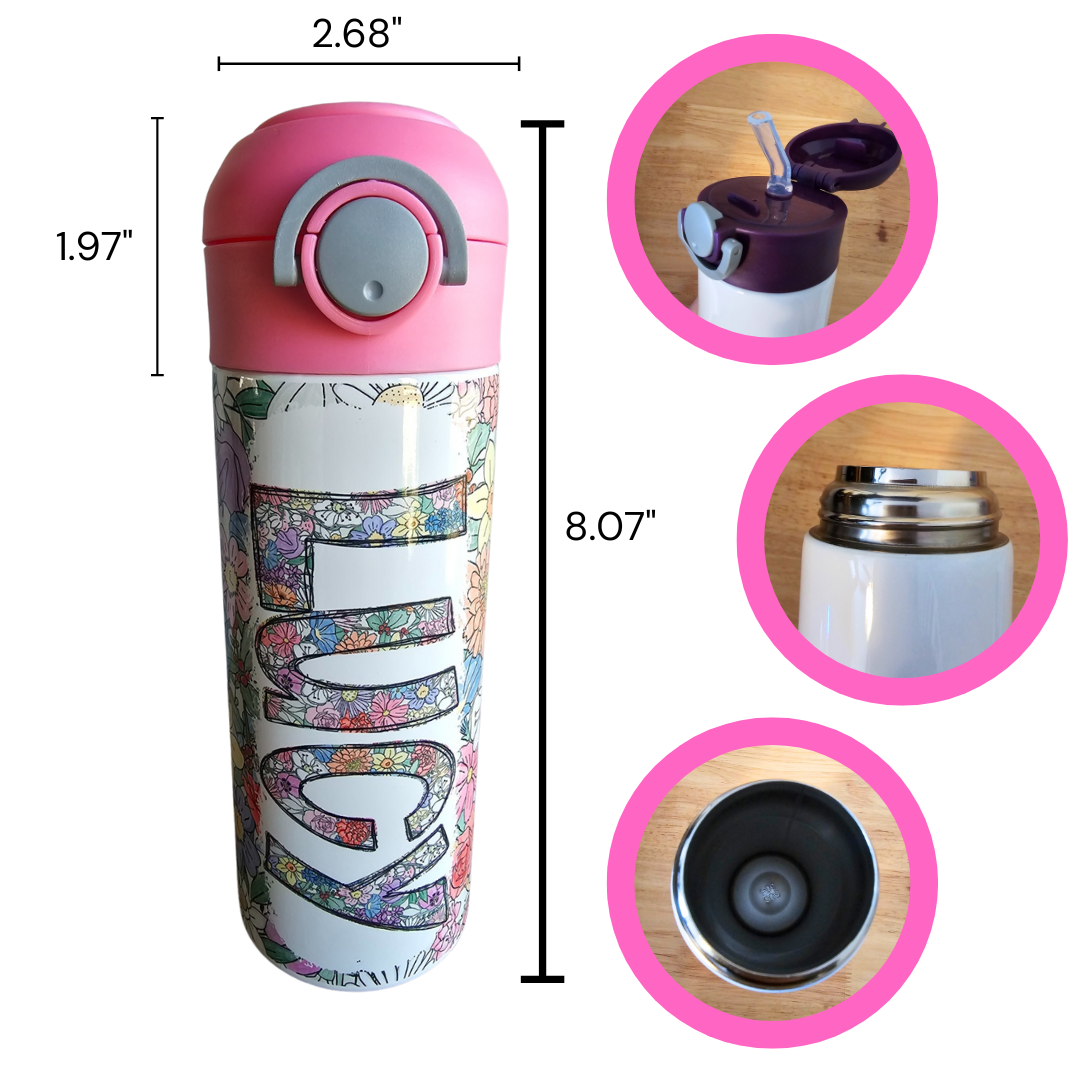 Wildflower Floral Flip Top Water Bottle - Personalized