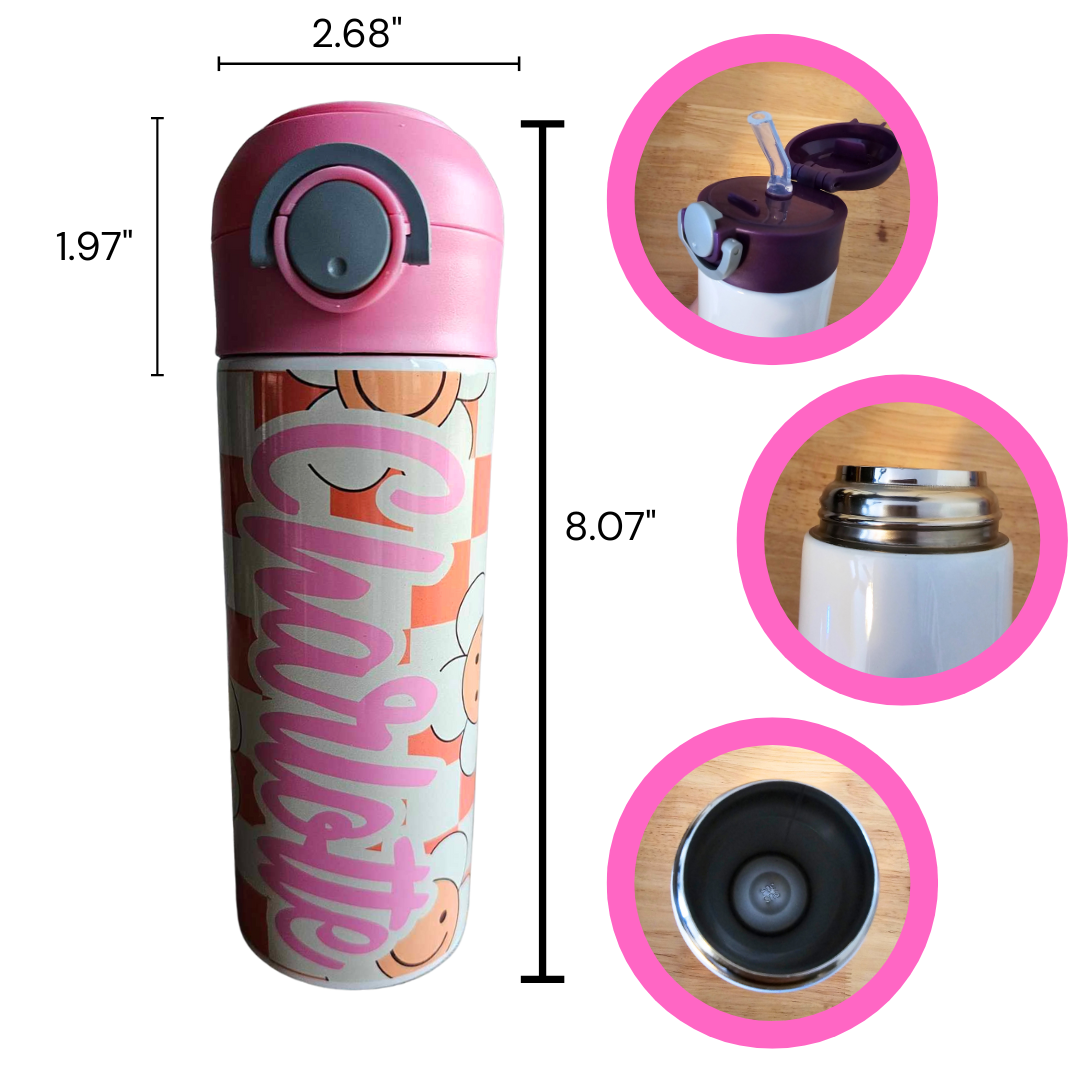 Retro Daisies Flip Top Water Bottle - Personalized