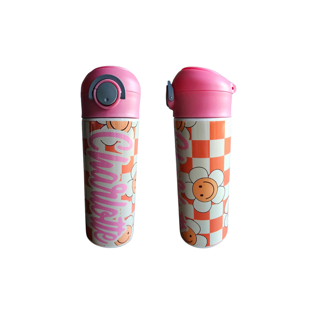 Retro Daisies Flip Top Water Bottle - Personalized