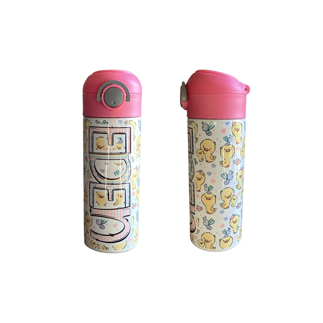 Baby Ducks Personalized 12 oz Flip Top Water Bottle with Straw