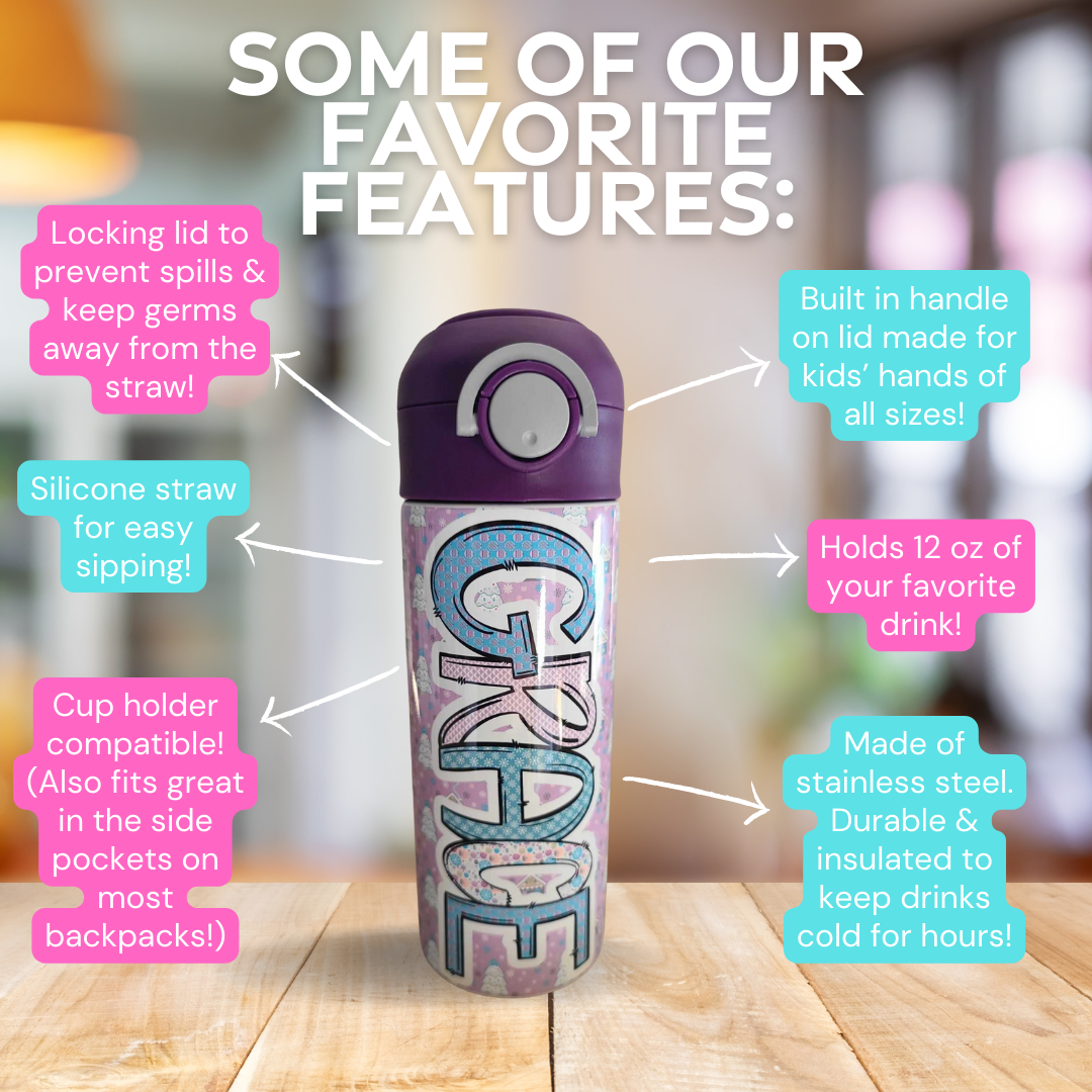 Purple Christmas Flip Top Water Bottle - Personalized