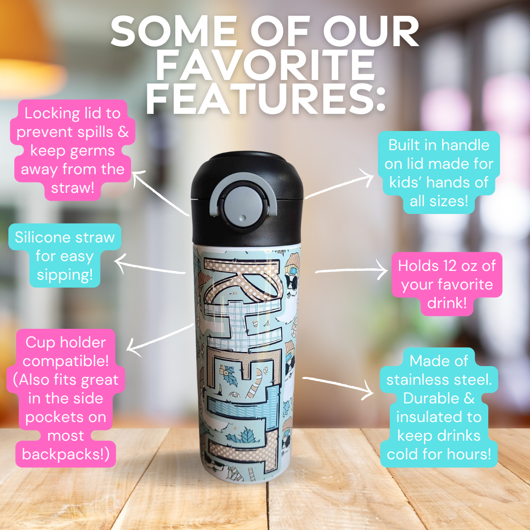 Retro Santa Flip Top Water Bottle - Personalized
