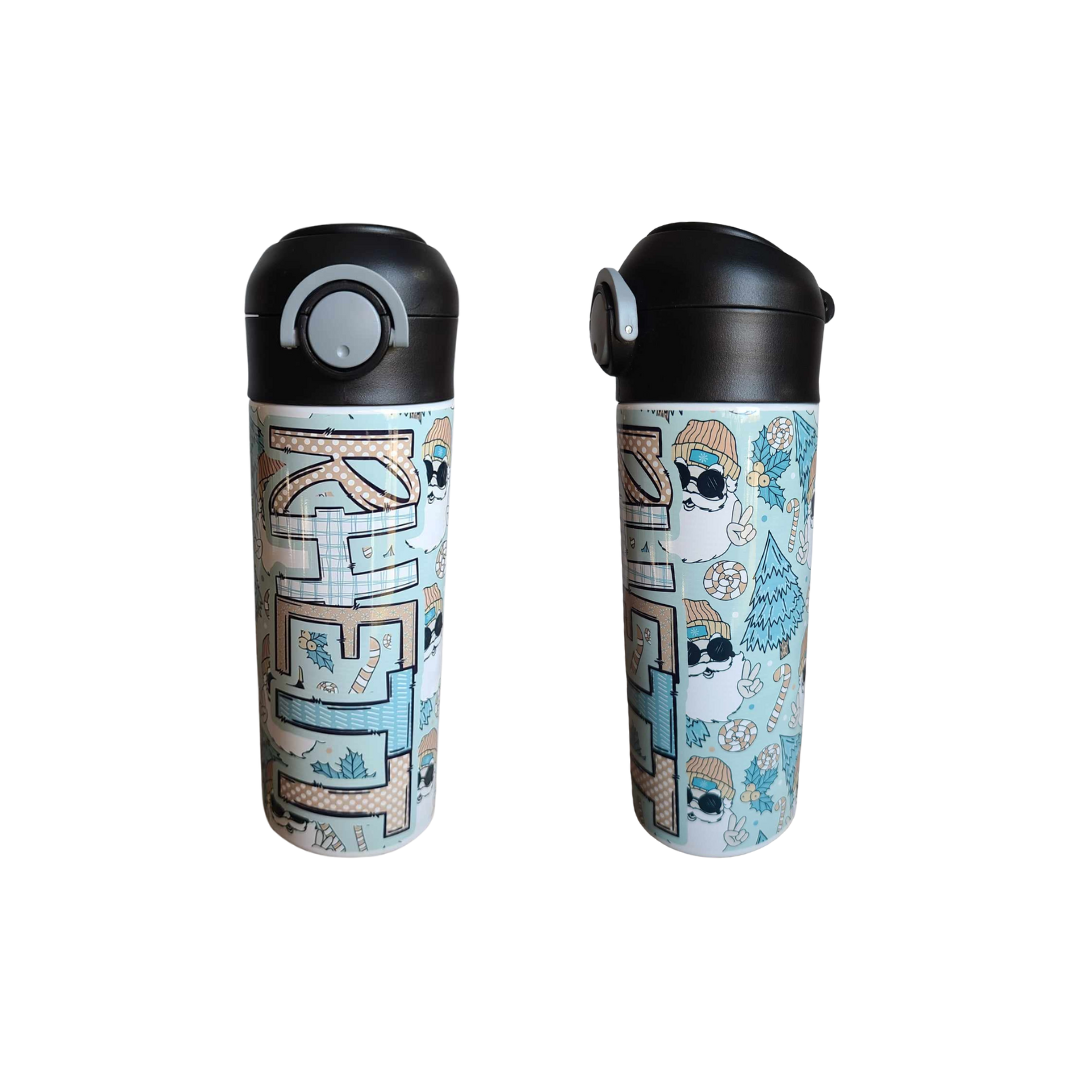 Retro Santa Flip Top Water Bottle - Personalized