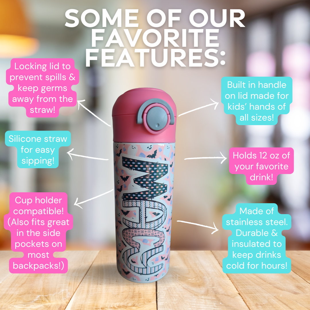 Pink Batty Flip Top Water Bottle - Personalized