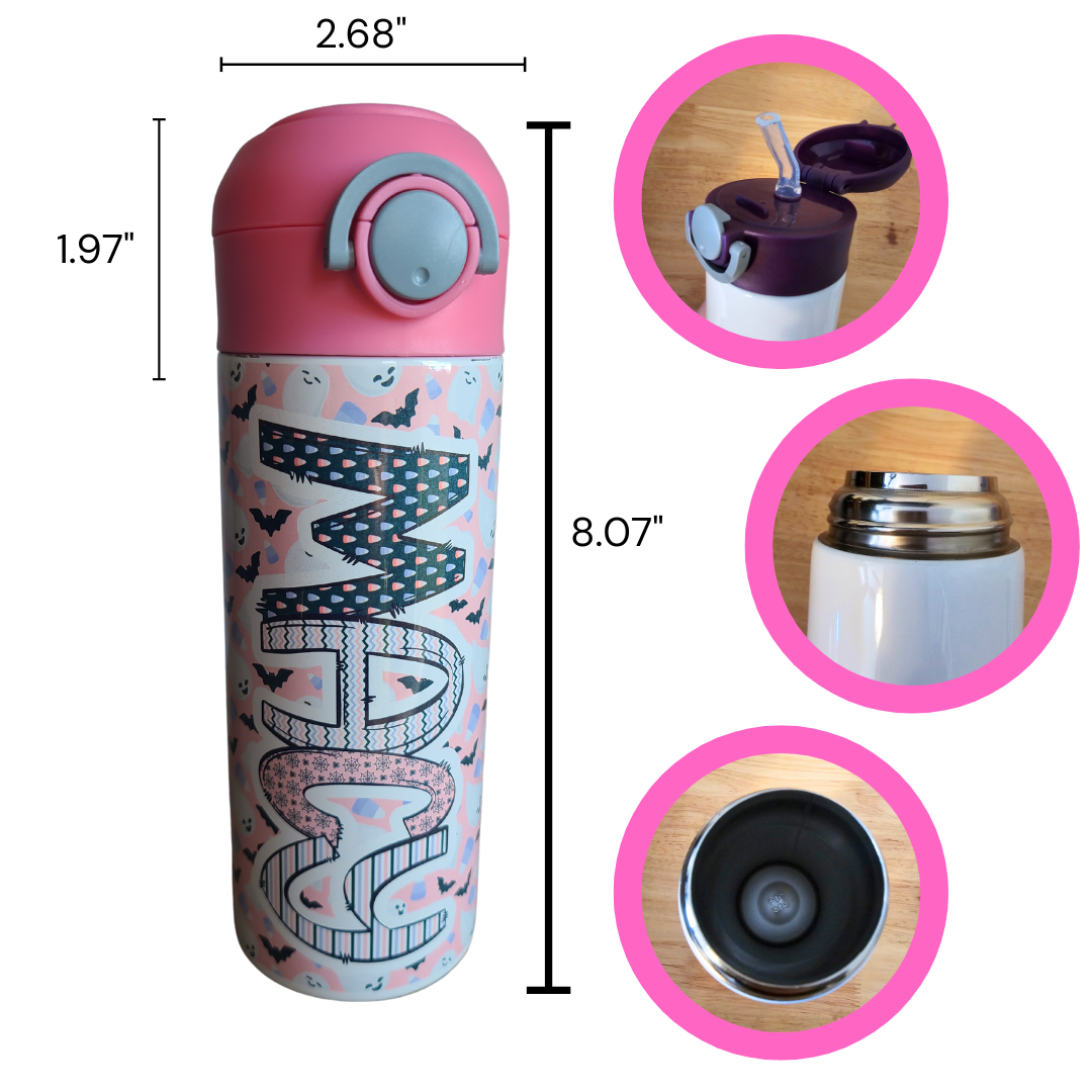 Pink Batty Flip Top Water Bottle - Personalized