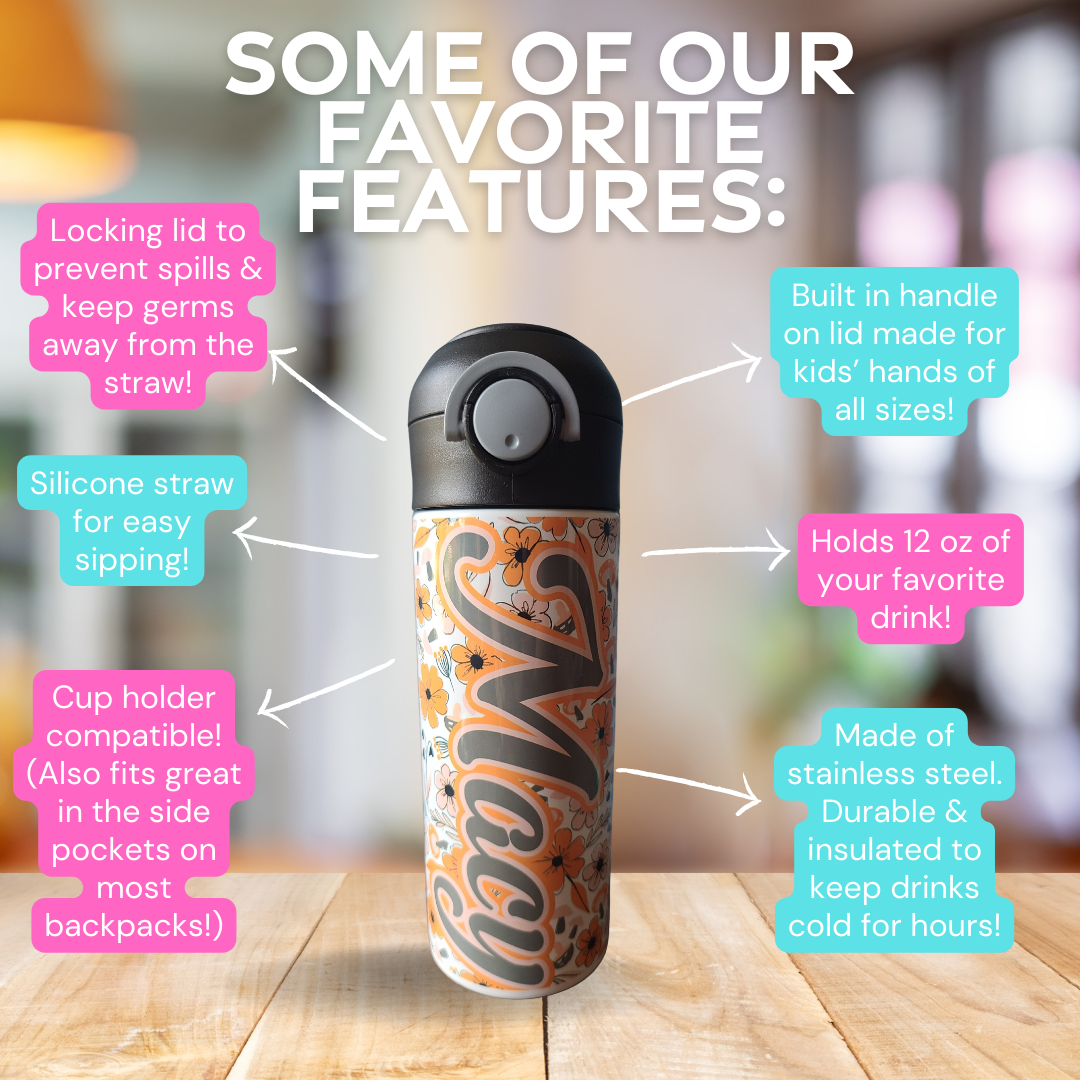 Fall Floral Water Bottle OR Sippy Cup - Personalized