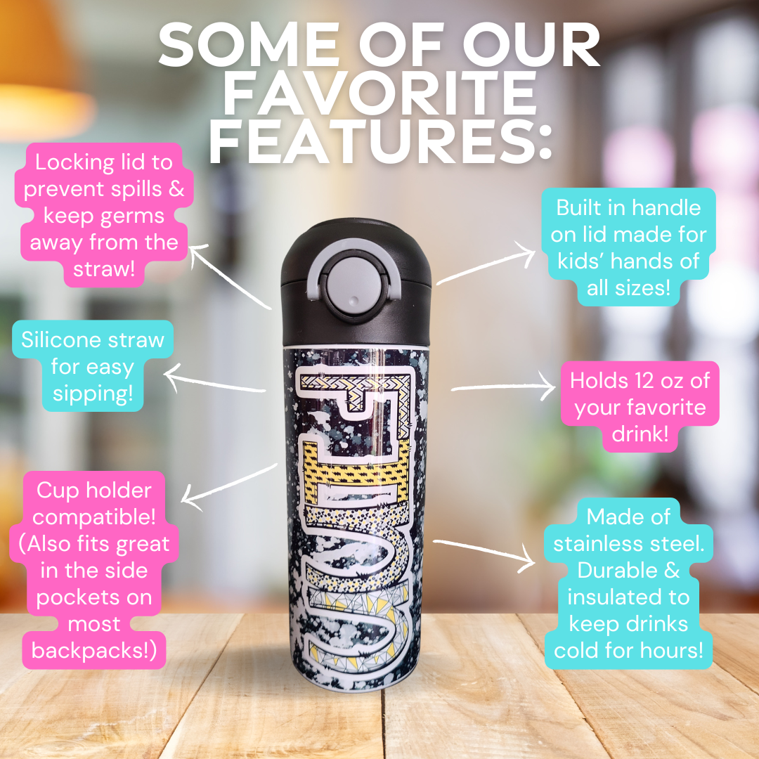 Black and Yellow Flip Top Water Bottle - Personalized