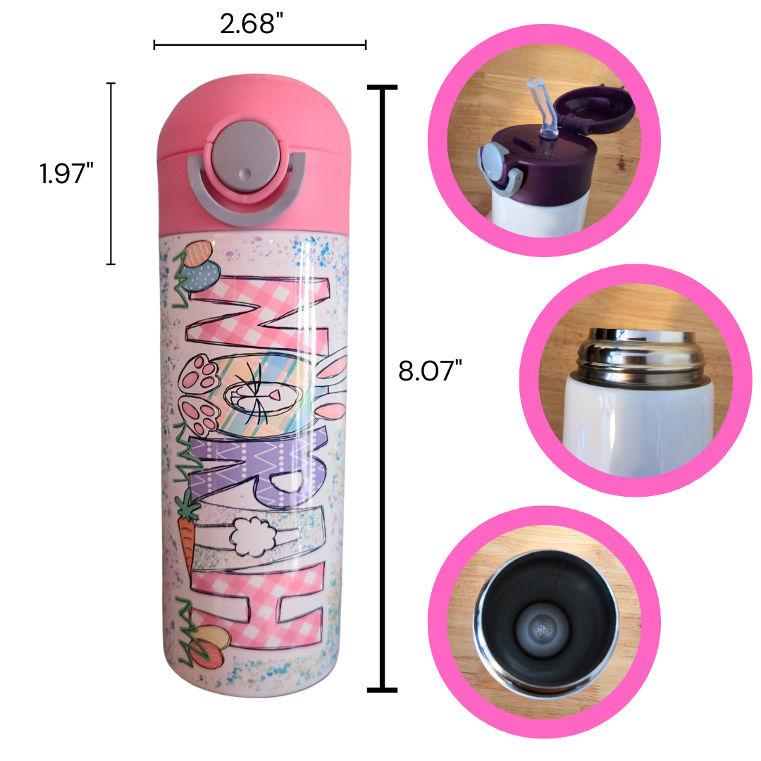 Easter Water Bottle - 12 oz Flip Top Water Bottle with Straw