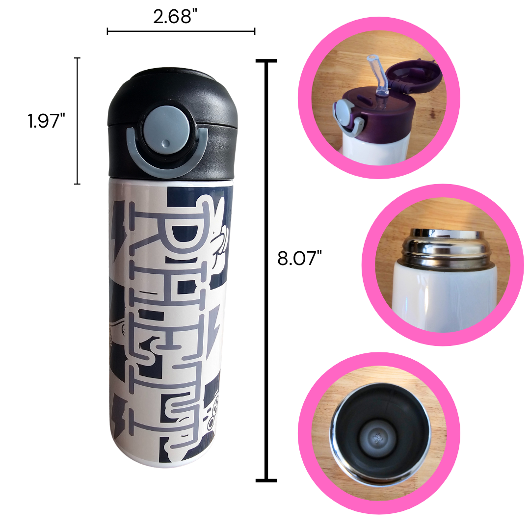 Checkered Gamer, Skateboard, Smile Personalized Water Bottle