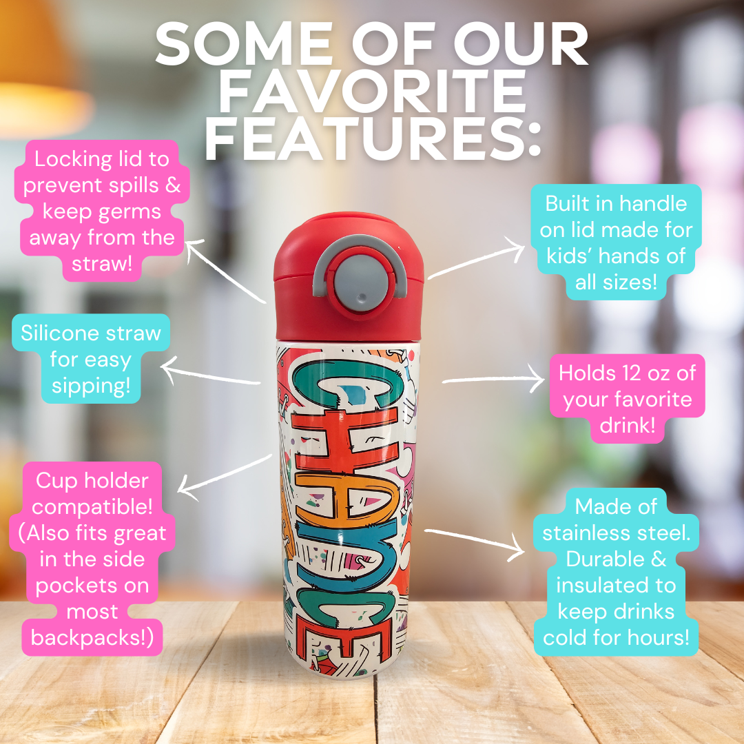 Sneakers Personalized Water Bottle - 12 oz Flip Top Water Bottle with Straw