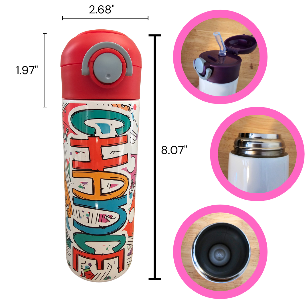 Sneakers Personalized Water Bottle - 12 oz Flip Top Water Bottle with Straw