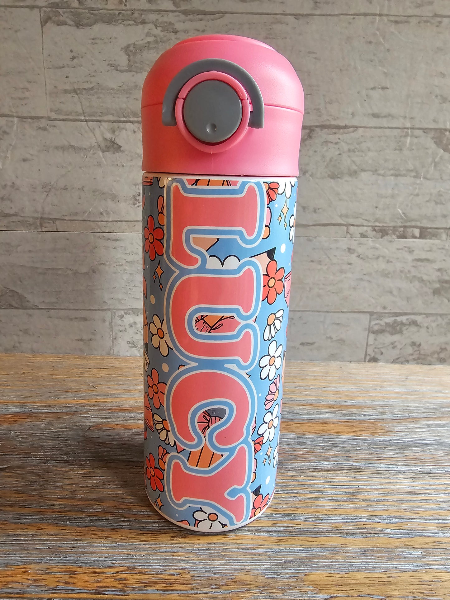 Pencils, Bows & Flowers Personalized Water Bottle - 12 oz Flip Top Water Bottle with Straw