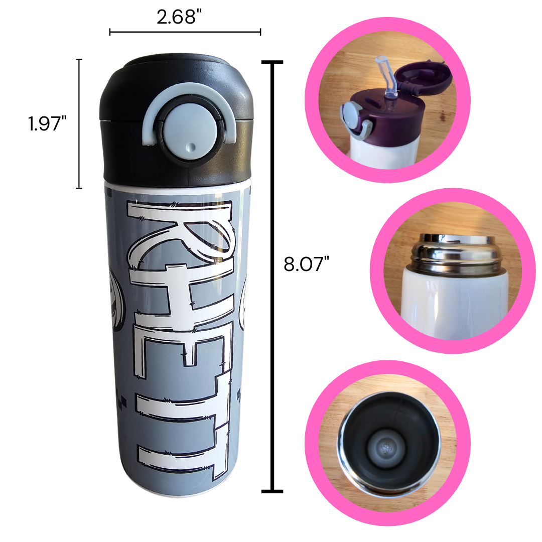 Pumpkin Checks - Gray, Black & White - 12 oz Water Bottle