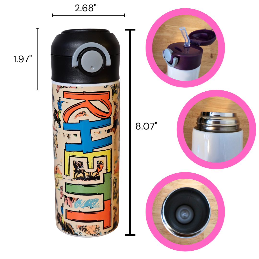 Vintage Cowboy 12 oz Flip Top Water Bottle with Straw - Personalized