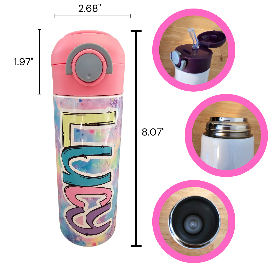Rainbow Tie Dye Personalized Water Bottle - 12 oz Flip Top Water Bottle with Straw