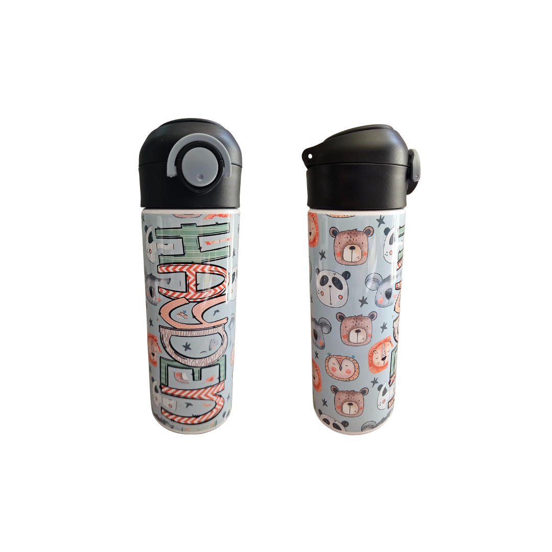 Cute Animal Personalized Water Bottle - 12 oz Flip Top Water Bottle with Straw