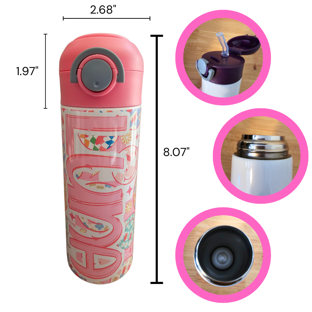 Checkered Smiles Design Personalized Water Bottle - 12 oz Flip Top Water Bottle with Straw