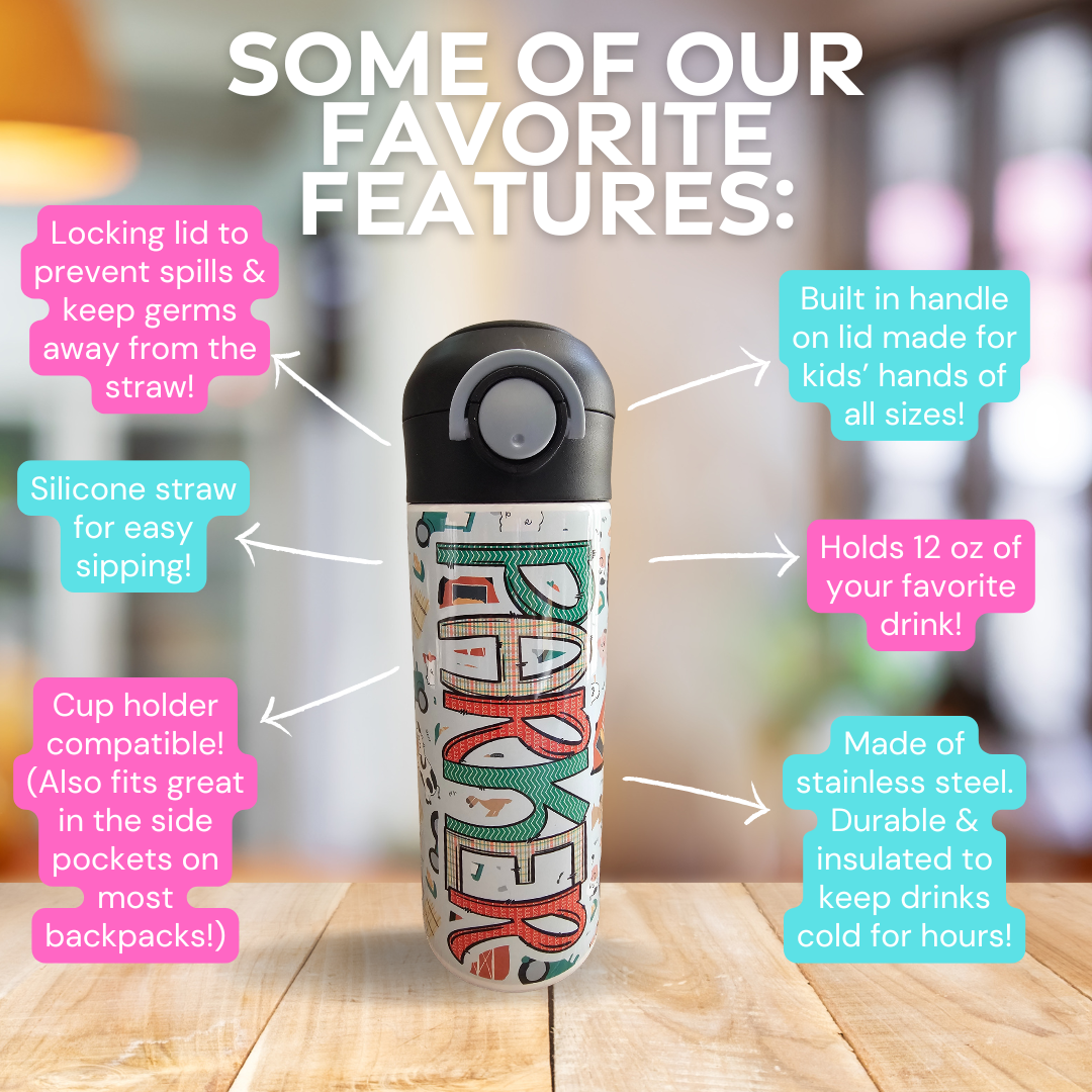 Farm Life Personalized Water Bottle - 12 oz Flip Top Water Bottle with Straw