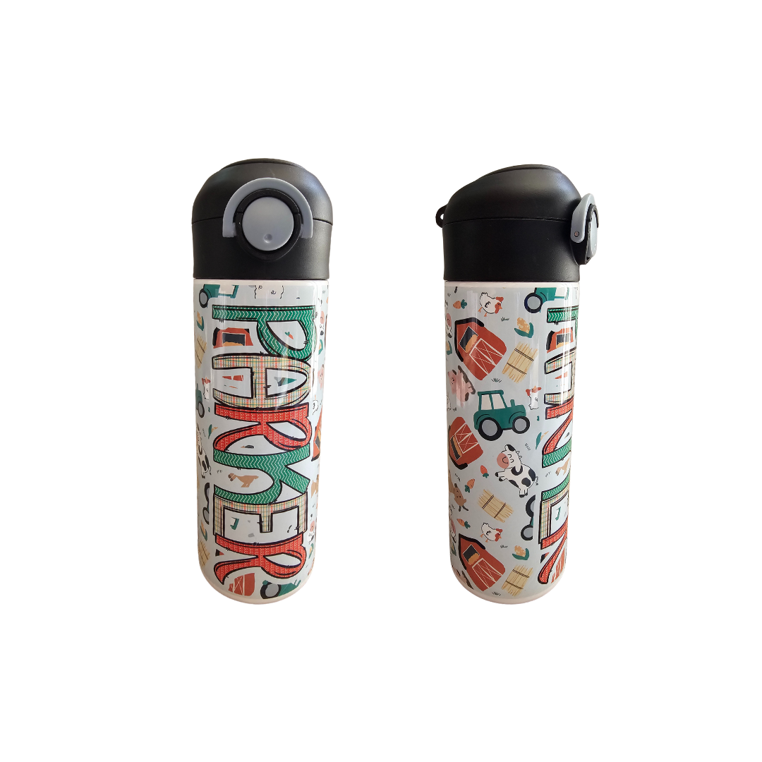 Farm Life Personalized Water Bottle - 12 oz Flip Top Water Bottle with Straw