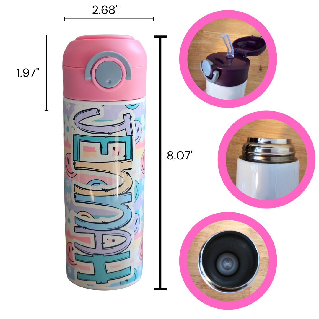 Pastel Smiles Design Personalized Water Bottle - 12 oz Flip Top Water Bottle with Straw (Copy)