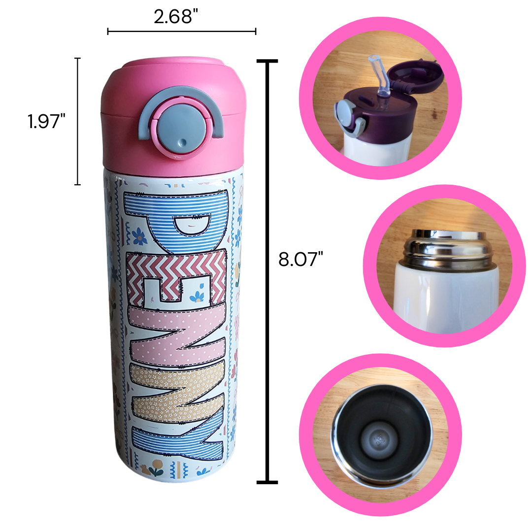 Flower Rows Personalized Water Bottle - 12 oz Flip Top Water Bottle with Straw