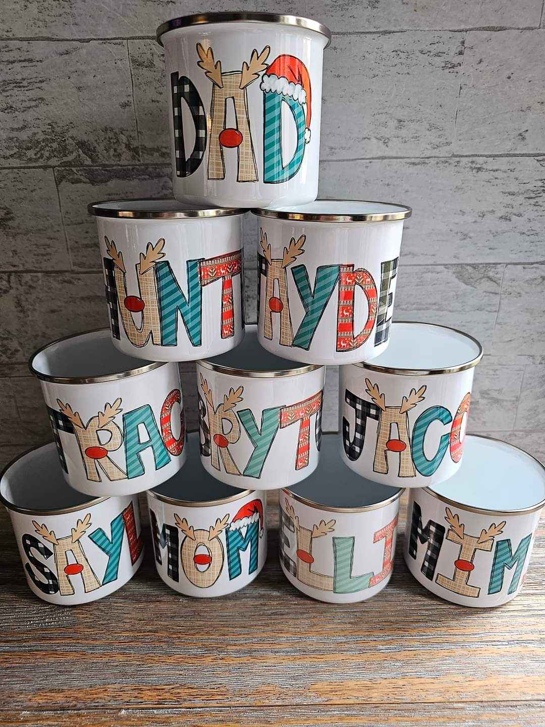 Christmas Hot Cocoa Mugs - 10 oz Enamel Coated Metal Mugs Personalized