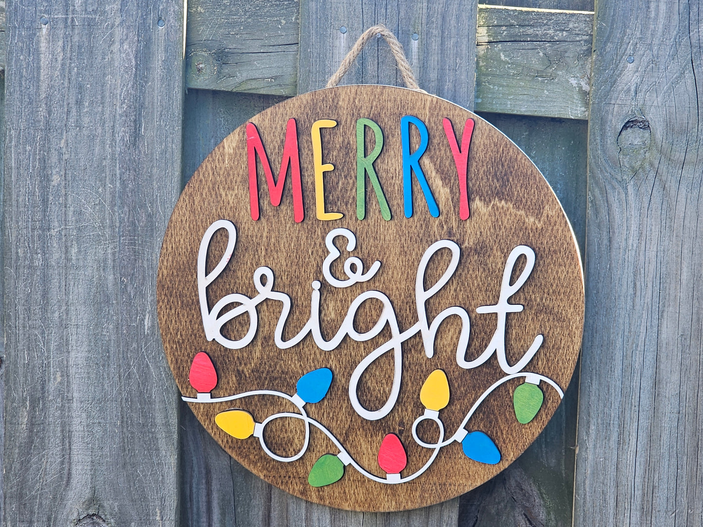 Merry & Bright Wooden Door Hanging Sign