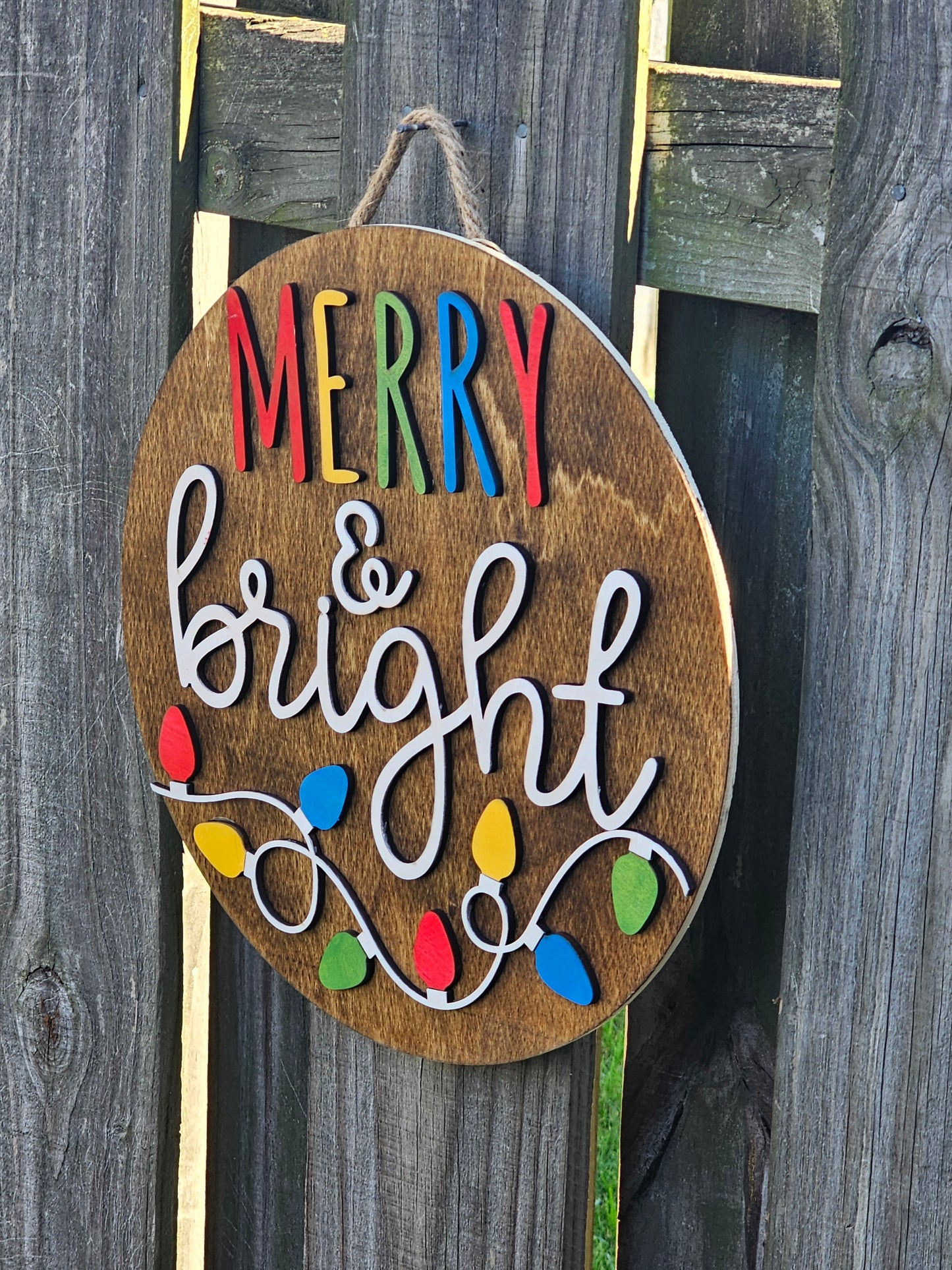 Merry & Bright Wooden Door Hanging Sign