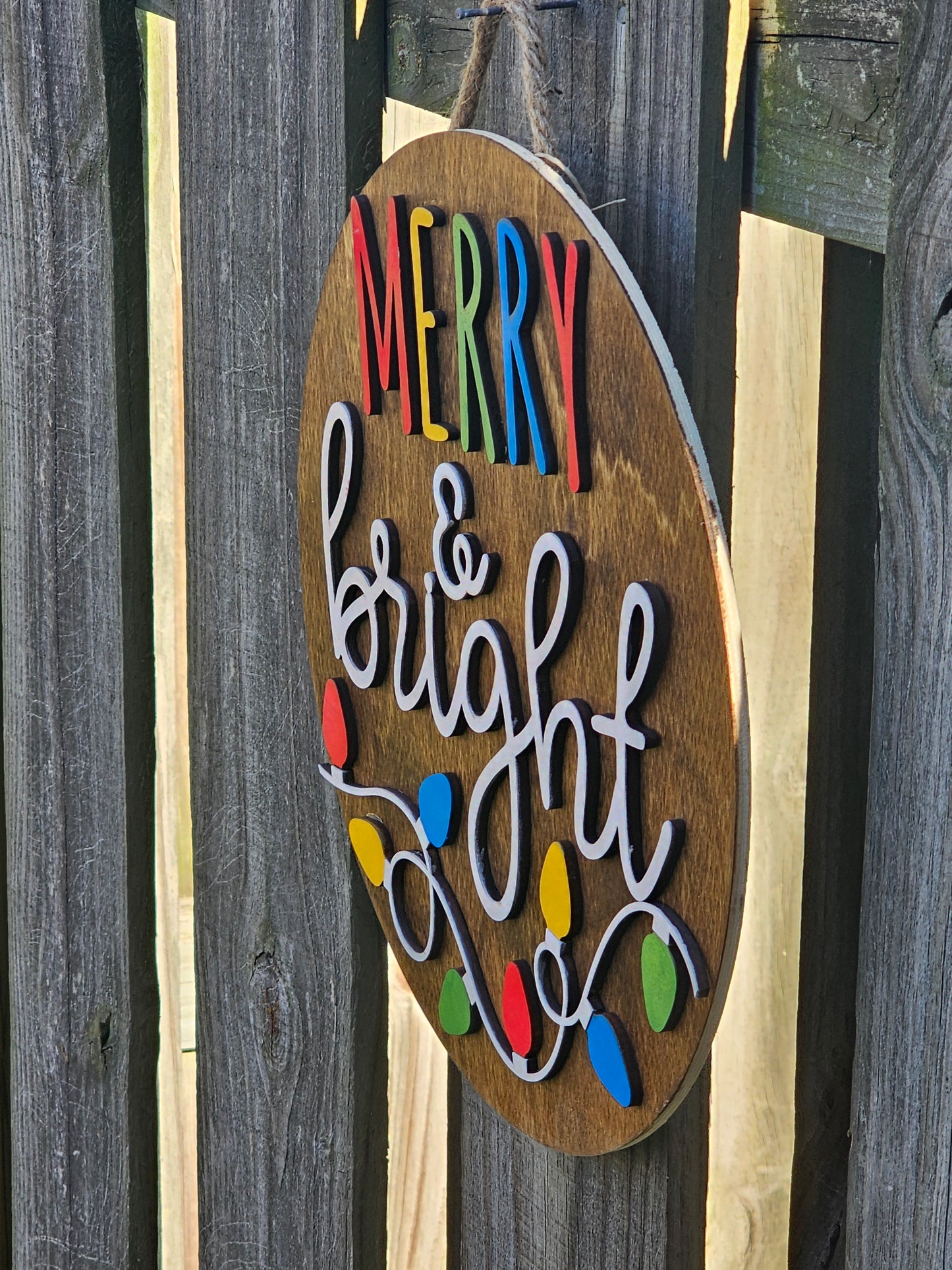 Merry & Bright Wooden Door Hanging Sign
